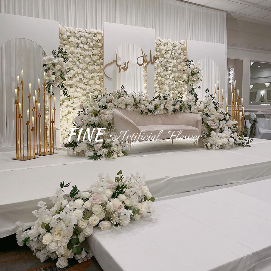 Artificial Flower Row White Rose Runner Wedding Flower Runner For Wedding Centerpieces
