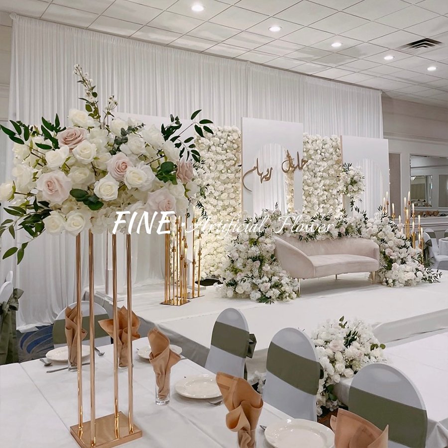 Artificial Flower Row White Rose Runner Wedding Flower Runner For Wedding Centerpieces
