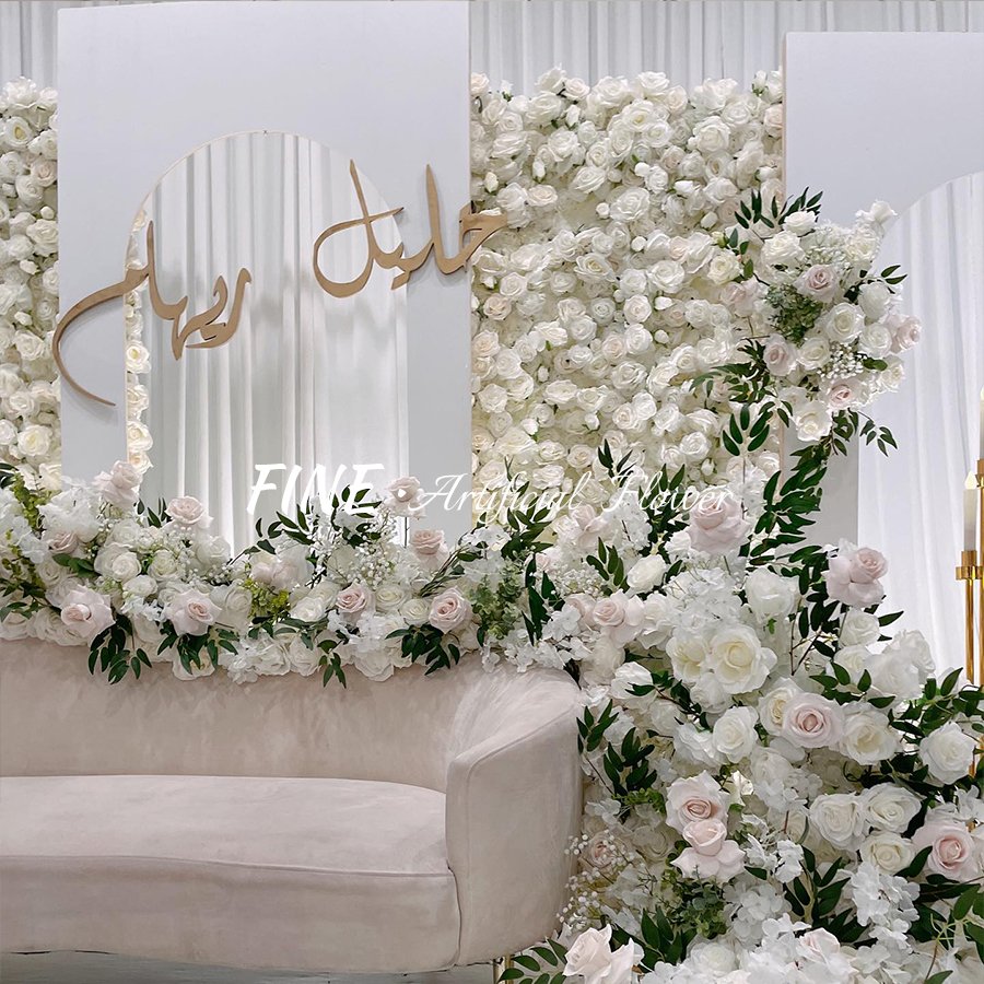 Artificial Flower Row White Rose Runner Wedding Flower Runner For Wedding Centerpieces