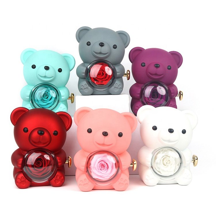 Valentine's day gift 2025 preserved cute bear rotating bear jewelry box with necklace