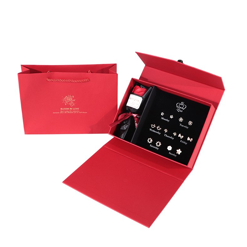 Preserved Rose Jewelry Box 7-on-1 Week Eternal Rose Flowers Necklace Ring Earring Christmas Wedding Valentine's Day Gift 2025