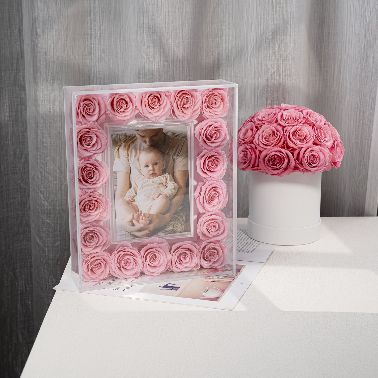 New Product Ideas 2024 Eternal Roses Long Life Valentine Day Gifts Acrylic Frame Stabilized Purple Preserved Immortal Flower