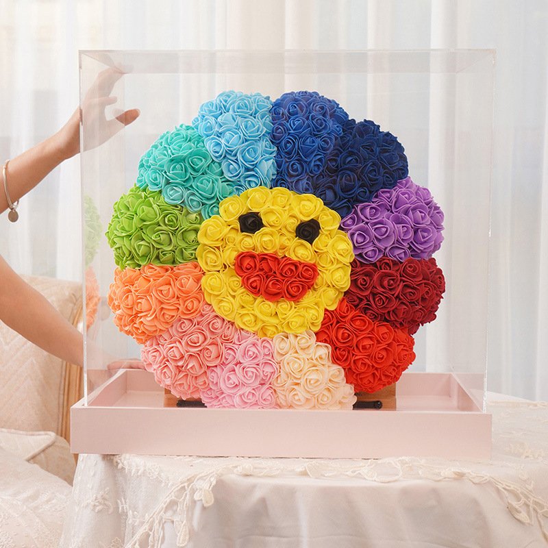 BLH Giant Sunflower Rainbow With Luxury Gift Box Artificial PE Flower Rose Mother's Day For Girlfriend Women Wife birthday Gif Best gift for Valentine's day