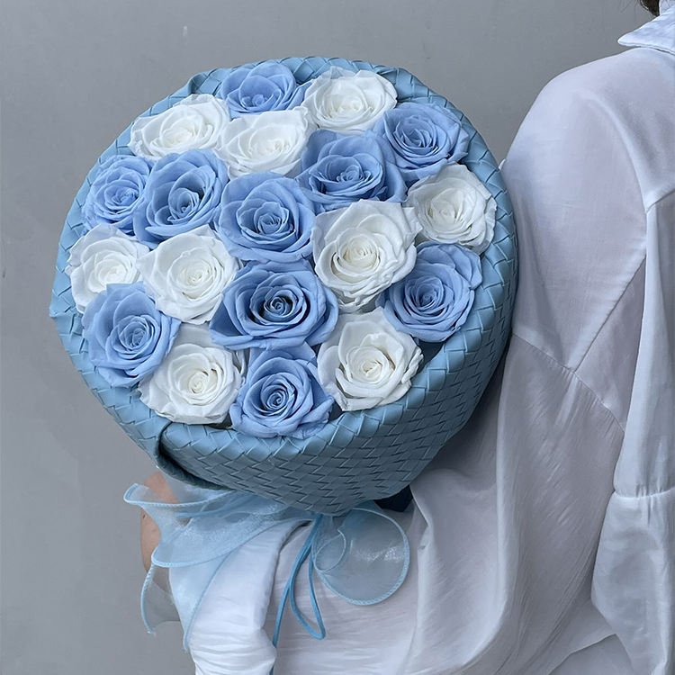 Manufacturer Wholesale Eternal Multi-color Plaid Leather Flowers Mother Day Gift Wedding Birthday Preserved Rose Bouquet