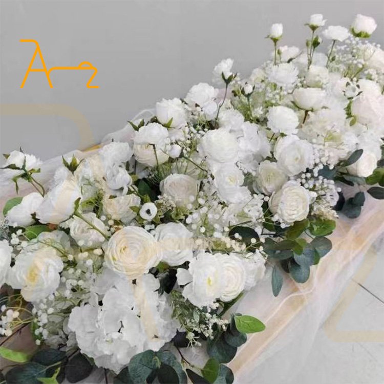 Event Stage Decorated Silk White Artificial Floral Table Runners Wedding Party Backdrop Arch Decor Rose Flower Row Runner