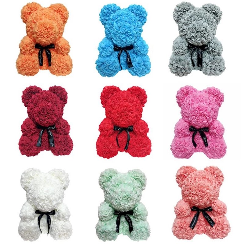 DIY 25 cm Teddy Rose Bear With Box Artificial PE Flower Bear Valentine's Day For Girlfriend Party Supplies Mother's Day Gif