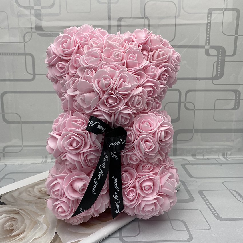 DIY 25 cm Teddy Rose Bear With Box Artificial PE Flower Bear Valentine's Day For Girlfriend Party Supplies Mother's Day Gif
