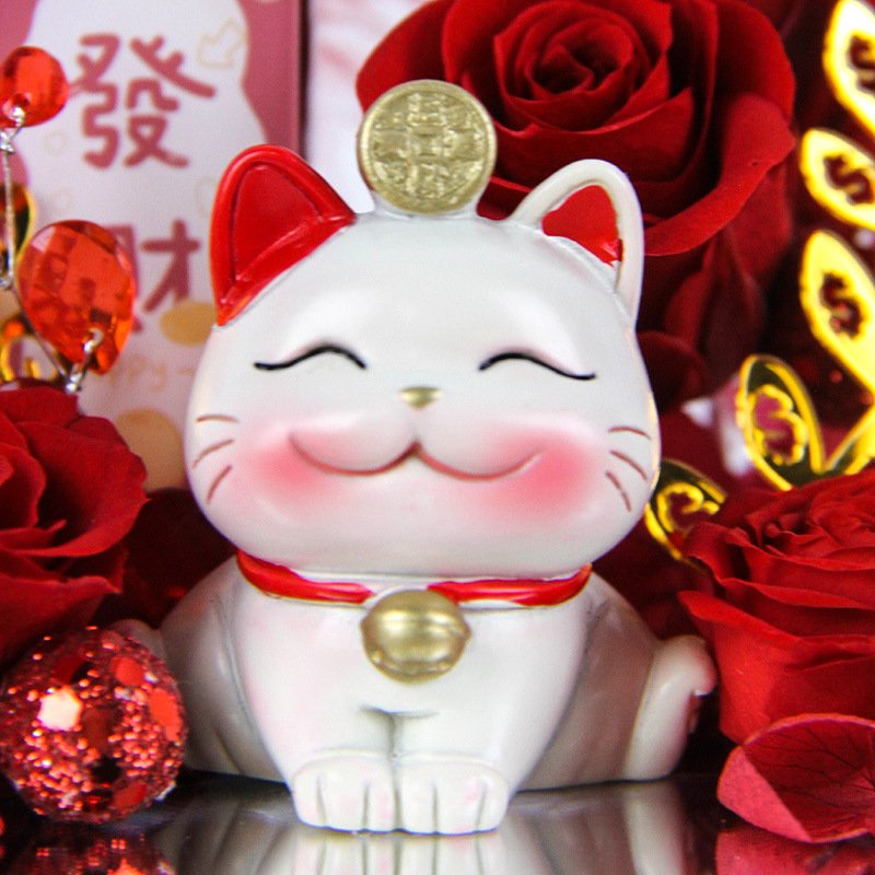 Wholesale Preserved flowers Fortune cat Maneki-neko mascot Holiday Gift box Everlasting Eternal Forever Immortal flowers