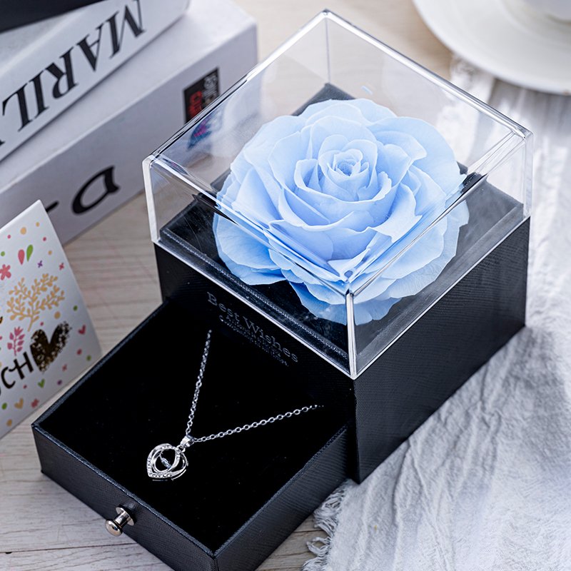 Single romantic rose with necklace drawer gift box preserved eternal flower surprise gift for girlfriend Christmas