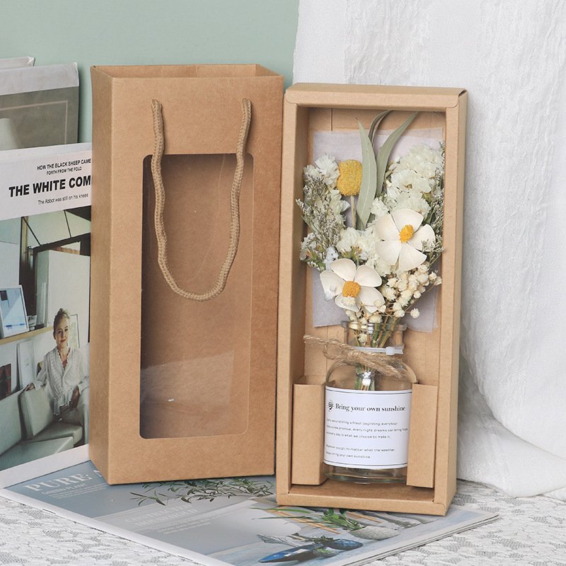 Festival Gift Decorative Dried Flowers Gift Box Glass Bottle Preserved Flowers Dried Flower Bouquet