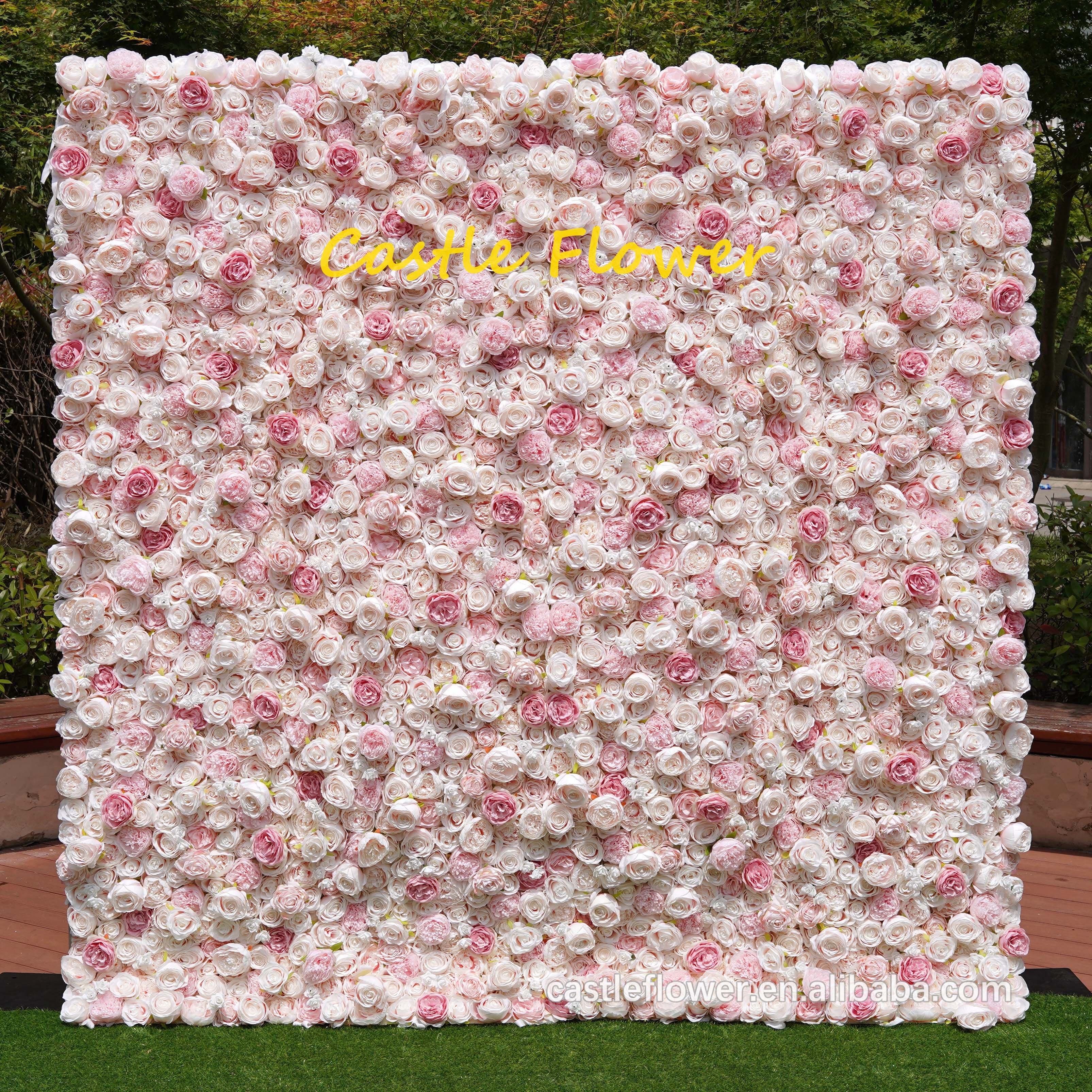 FW501 Wholesale 3D/5D Silk Flower Wall Panel Design Artificial Flower Backdrop White Pink Roses For wedding Decor