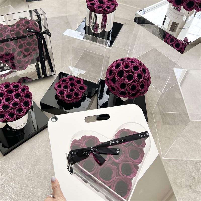 Wholesale Valentine Day Dark Pink Roses Gift Box Real Natural Immortal Forever Eternal Preserved Fresh Flower for Girls