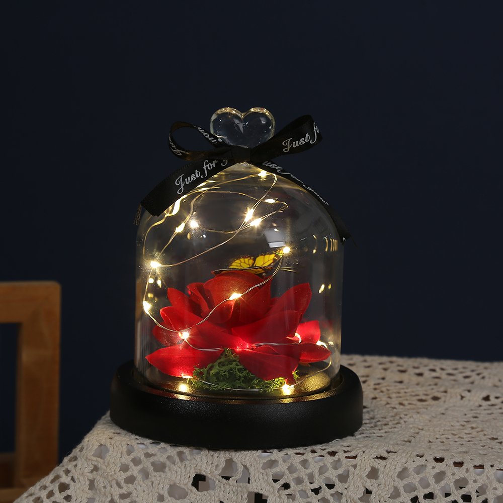 Mother's Day Gifts Natural Eternal Flowers Forever Preserved Rose In Glass Dome Led Rose Flowers Gift for Mothers Day