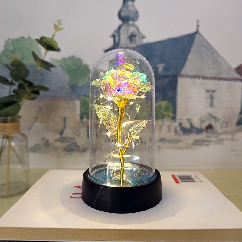 Novelty gift eternal rose flowers glass dome LED light galaxy rose for mothers day gift
