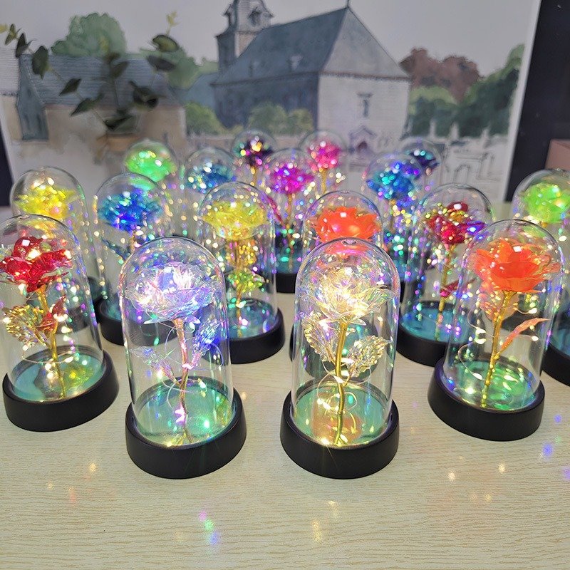 Novelty gift eternal rose flowers glass dome LED light galaxy rose for mothers day gift
