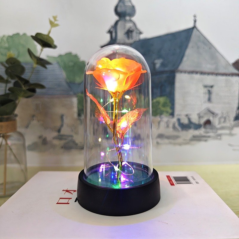 Novelty gift eternal rose flowers glass dome LED light galaxy rose for mothers day gift