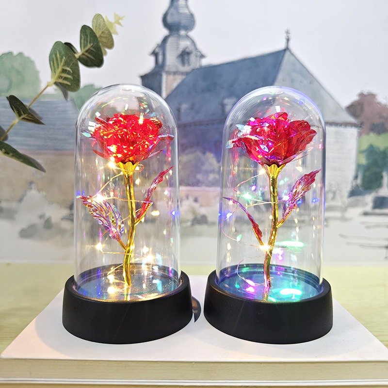 Novelty gift eternal rose flowers glass dome LED light galaxy rose for mothers day gift