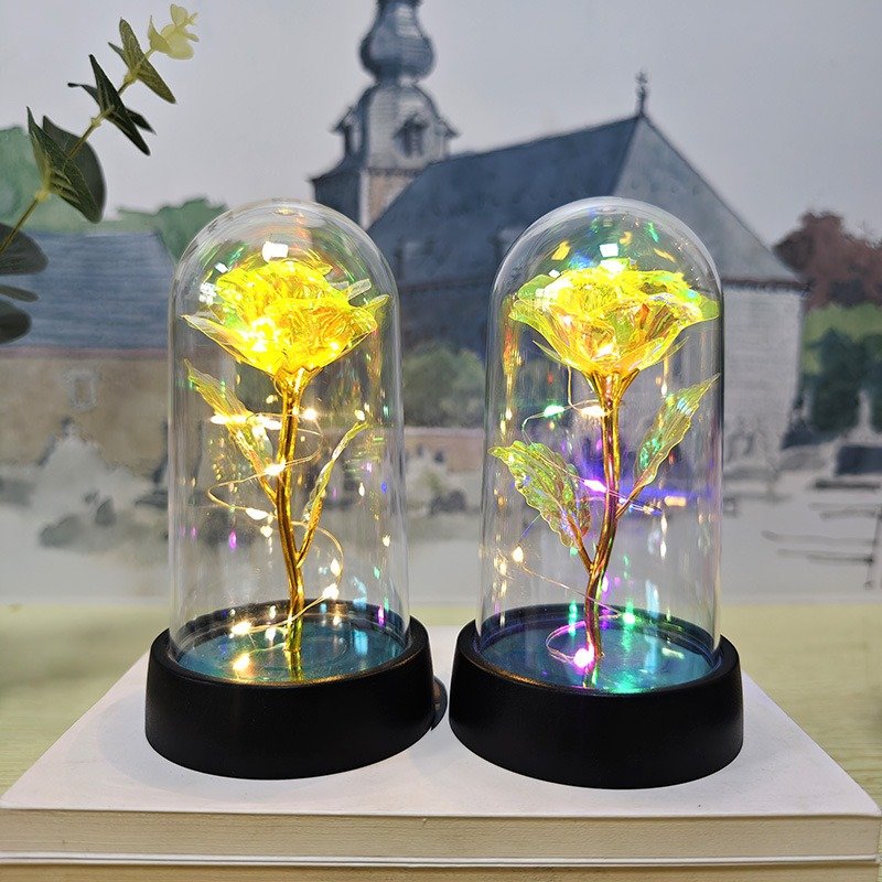 Novelty gift eternal rose flowers glass dome LED light galaxy rose for mothers day gift