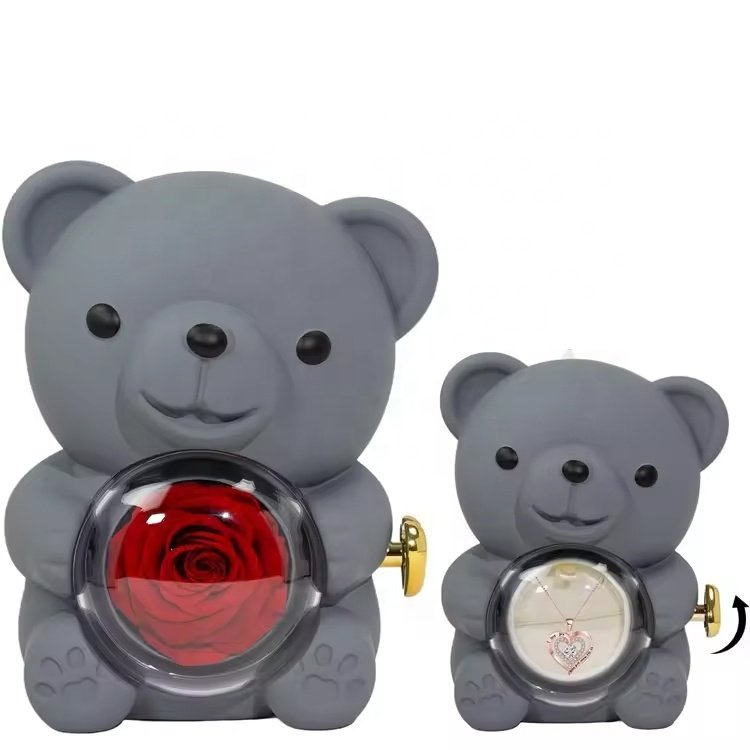 Mom Girl Gift Rotating Necklace Eternal Rose Flower Hug Bear Gift Box