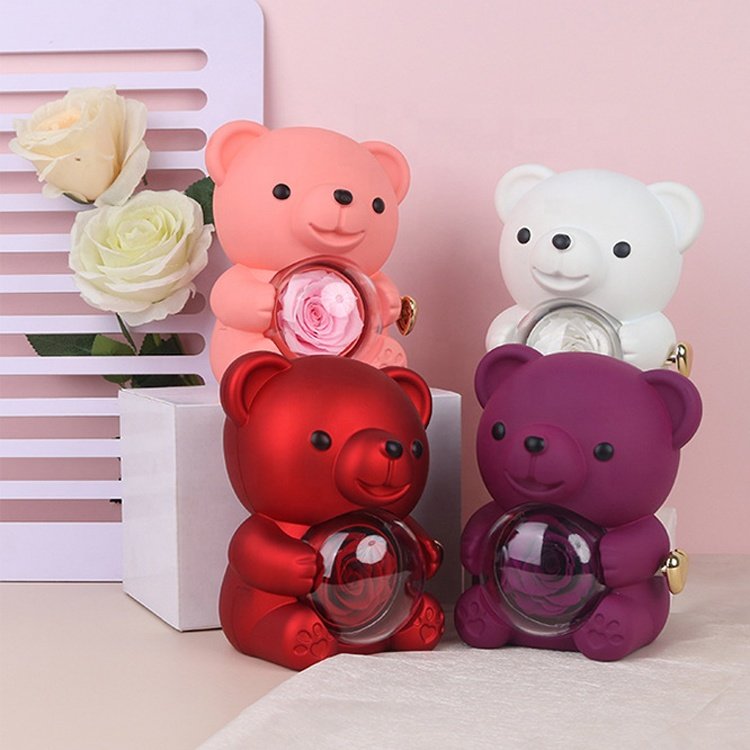 Mom Girl Gift Rotating Necklace Eternal Rose Flower Hug Bear Gift Box