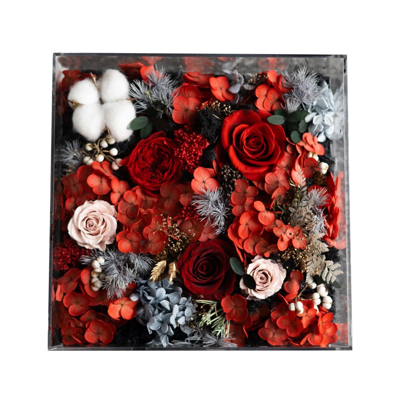 Eternal Love Series Acrylic Square Box Preserved Flower Ornaments For Wedding Decoration flowers Anniversary Gift