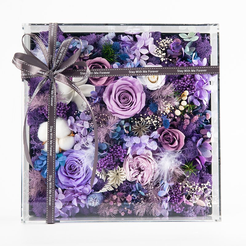 Eternal Love Series Acrylic Square Box Preserved Flower Ornaments For Wedding Decoration flowers Anniversary Gift