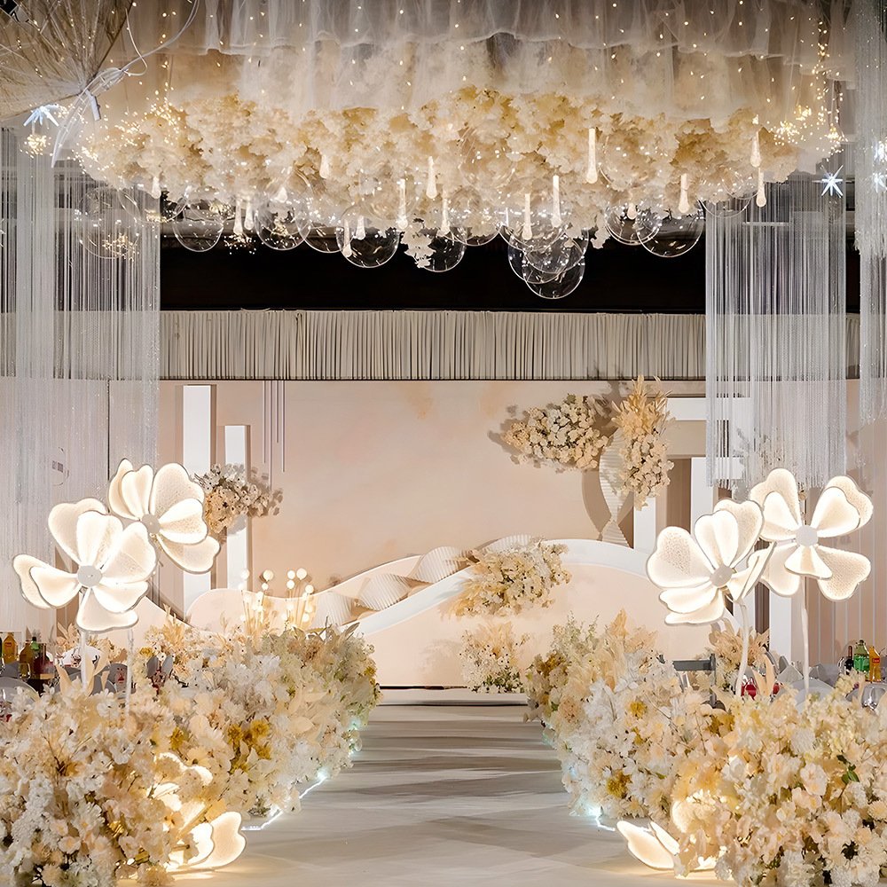 Wedding Events Decoration Giant LED Flower Road Lead Outdoor Indoor Aisle Weddings Stage Decor Road Lead Lights