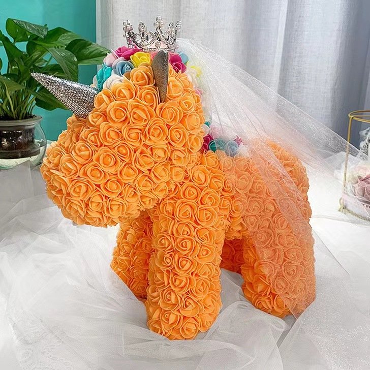 2024 Factory Wholesale 25cm Rose Unicorn For Rose Valentine's Day Gift Preserved Flower Rose Unicorn