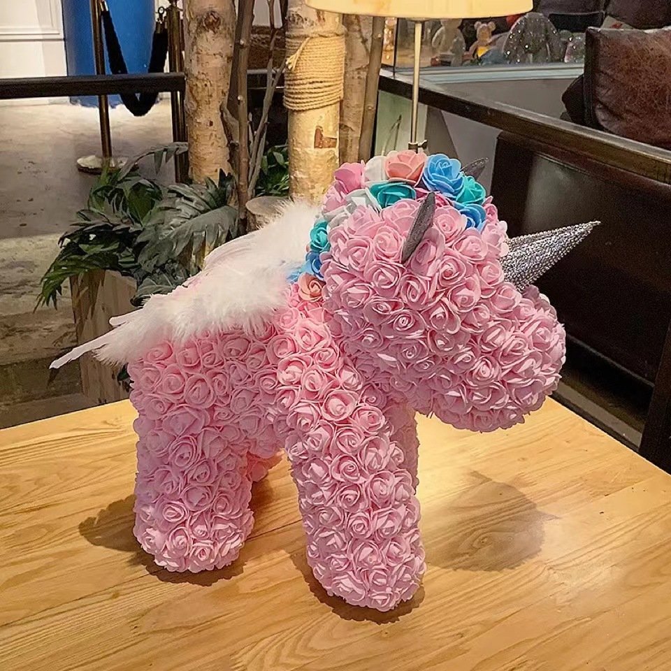 2024 Factory Wholesale 25cm Rose Unicorn For Rose Valentine's Day Gift Preserved Flower Rose Unicorn