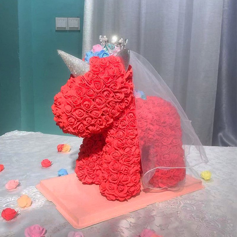 2024 Factory Wholesale 25cm Rose Unicorn For Rose Valentine's Day Gift Preserved Flower Rose Unicorn