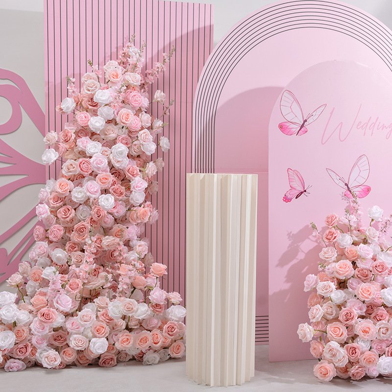 New Arrival Large Hanging Acrylic Background Decoration Pink Flower Arrangement Wedding Scenes Table Settings Artificial Rose PE