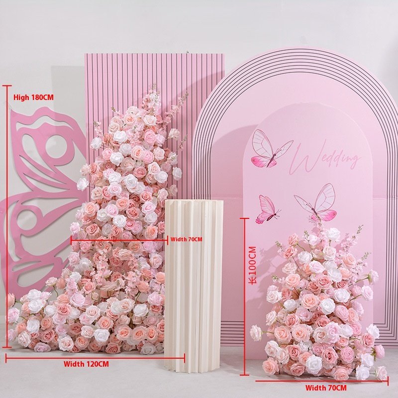 New Arrival Large Hanging Acrylic Background Decoration Pink Flower Arrangement Wedding Scenes Table Settings Artificial Rose PE