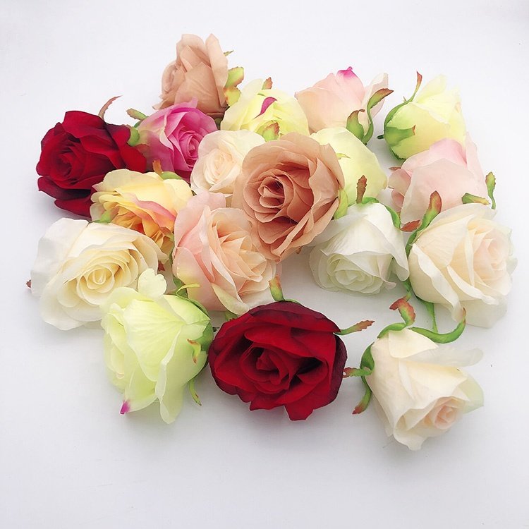 GIGA Factory Bulk White Artificial Silk Rose Flower Heads High Quality Preserved 7-8cm Beautiful Wall Party DIY Decorations
