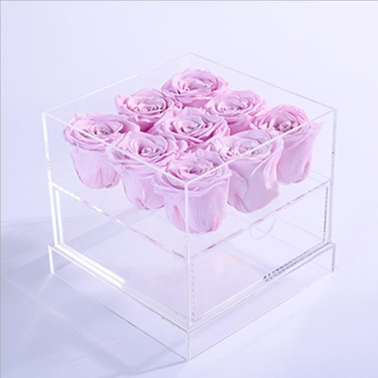 Customized Logo Immortal Infinity eternal flower rotating rose box preserved flowers in acrylic box