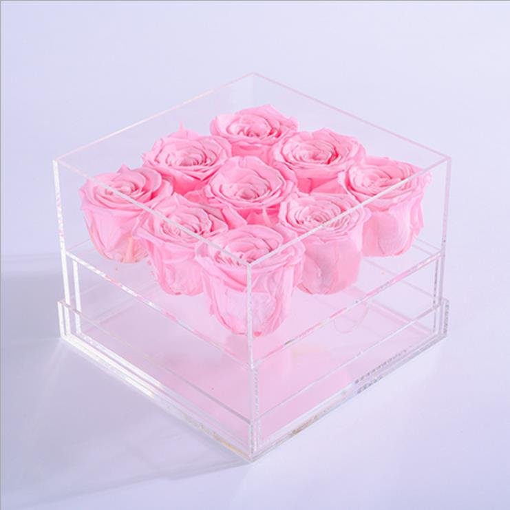 Customized Logo Immortal Infinity eternal flower rotating rose box preserved flowers in acrylic box
