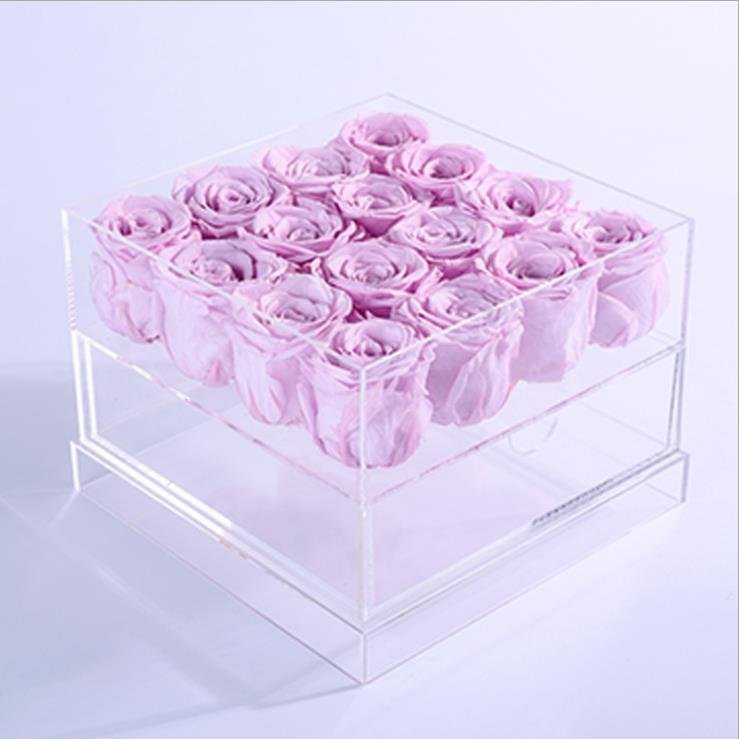 Customized Logo Immortal Infinity eternal flower rotating rose box preserved flowers in acrylic box
