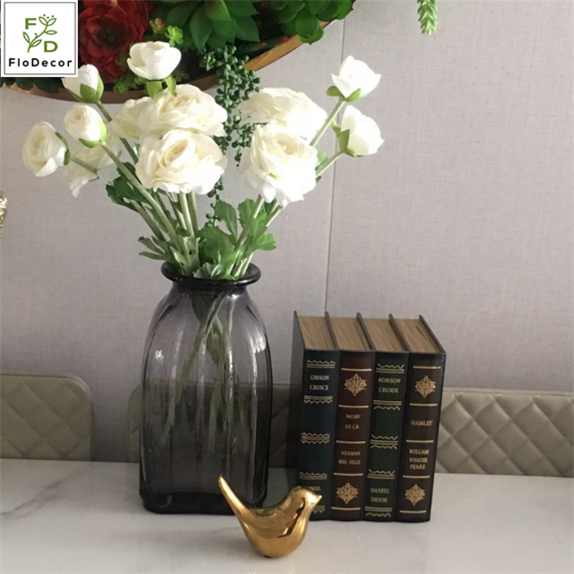 Wholesale 2-heads Artificial Tea Rose Pink Flower Silk Fabric Ranunculus Flower For Home Wedding Party Decoration
