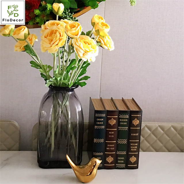 Wholesale 2-heads Artificial Tea Rose Pink Flower Silk Fabric Ranunculus Flower For Home Wedding Party Decoration