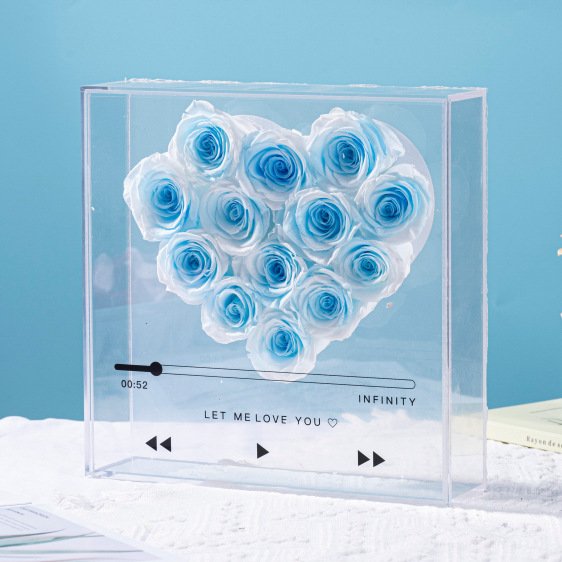 Selling Acrylic Box Preserved Flowers Diy Love Cd Flower Gift Box With Heart Shaped Creative Preserved Real Roses For Valentine