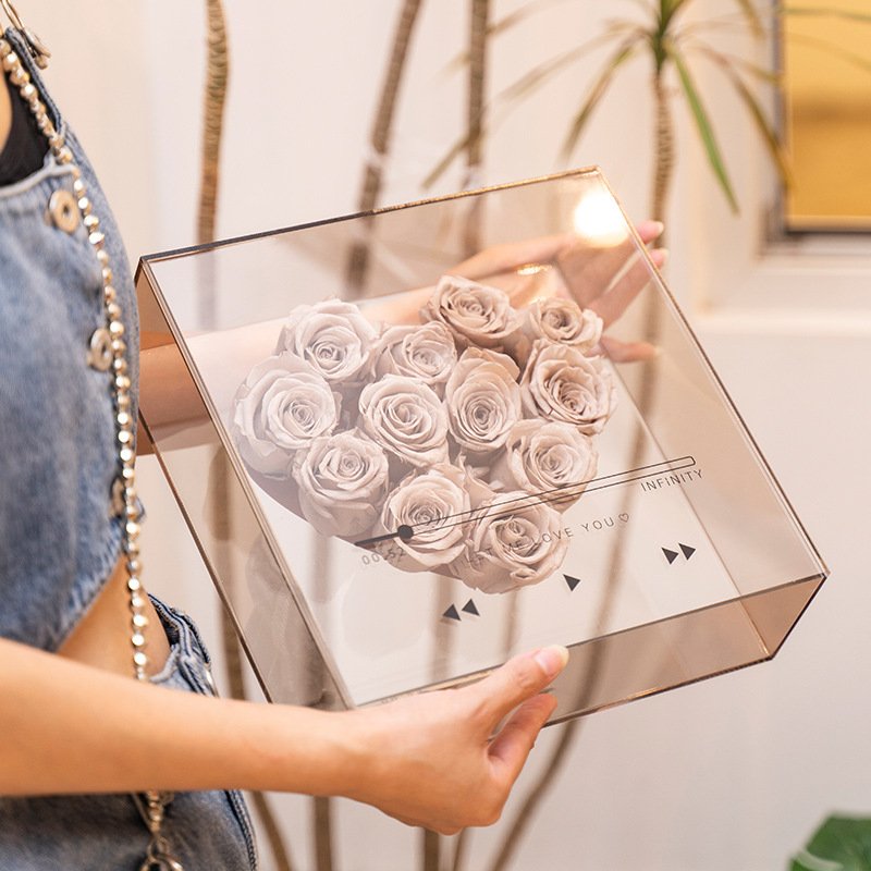 Selling Acrylic Box Preserved Flowers Diy Love Cd Flower Gift Box With Heart Shaped Creative Preserved Real Roses For Valentine