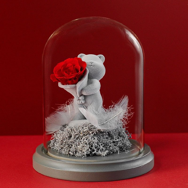 Mothers day gifts Preserved Flower glass dome Eternal flower teddy Bear gift box house decorative luxury gift box