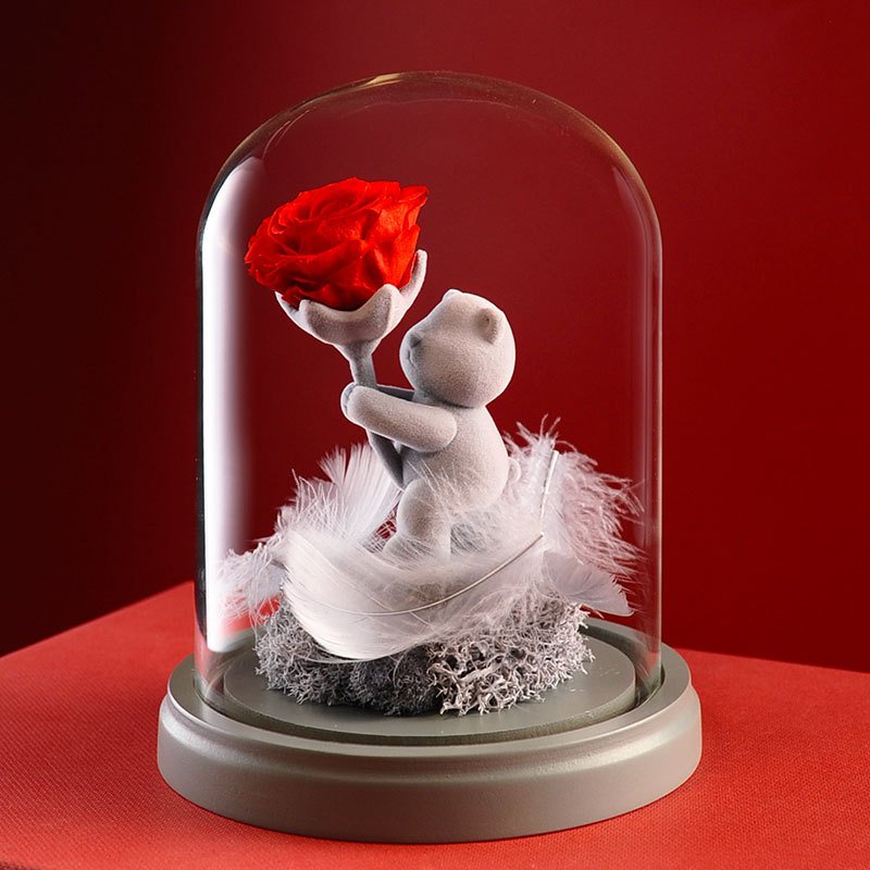 Mothers day gifts Preserved Flower glass dome Eternal flower teddy Bear gift box house decorative luxury gift box