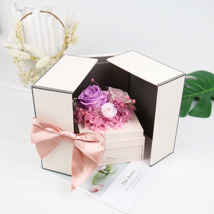 Customized Logo Eternal Flowers High Grade Real Rose Gift Box Flower Real Preserved Red Roses In Gift Box