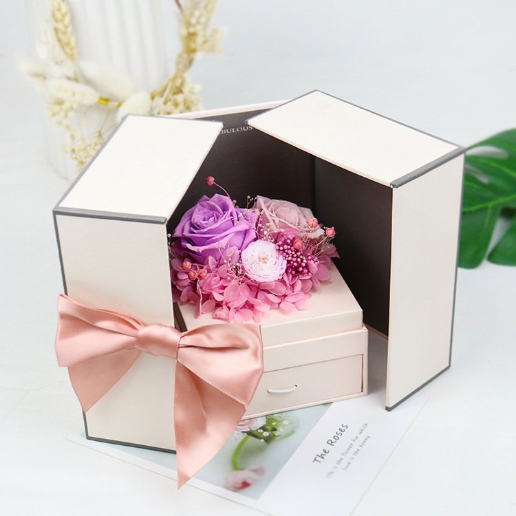 Customized Logo Eternal Flowers High Grade Real Rose Gift Box Flower Real Preserved Red Roses In Gift Box