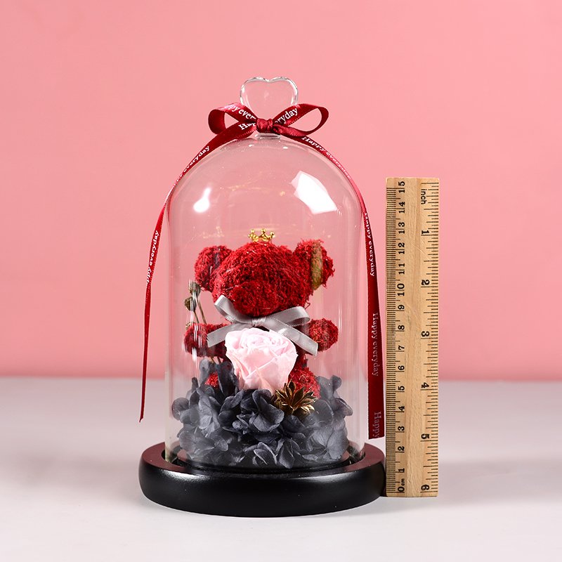 2020 New Christmas Decoration Gift Preserved Rose Bear in Glass Bottle Welding Gifts Preserved Flower,preserved Flower Liviflo