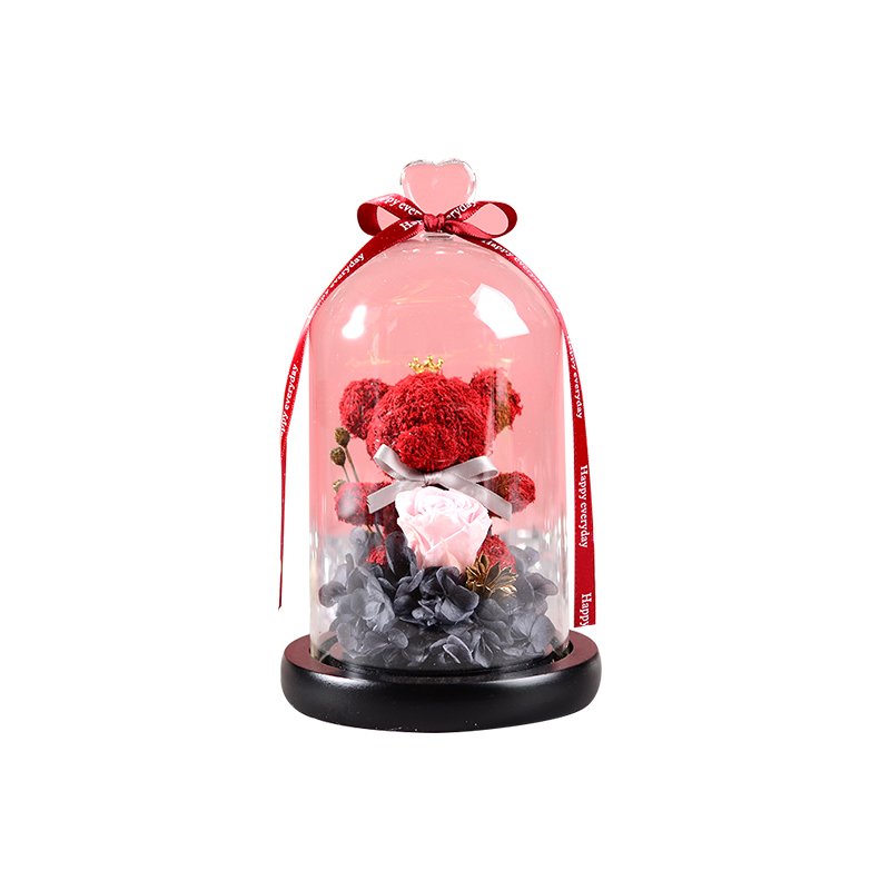 2020 New Christmas Decoration Gift Preserved Rose Bear in Glass Bottle Welding Gifts Preserved Flower,preserved Flower Liviflo