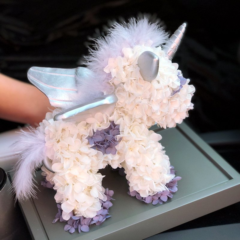 Valentines Day Handmade Preserved Eternal Hydrangea Rose Unicorn Gifts Box Preserved Rose Unicorn with Acrylic Box