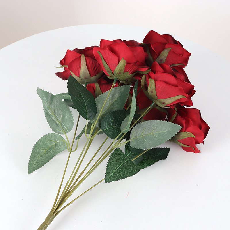 9 head artificial rose bouquet wedding home hotel indoor decoration everlasting flower material faux flowers wholesale