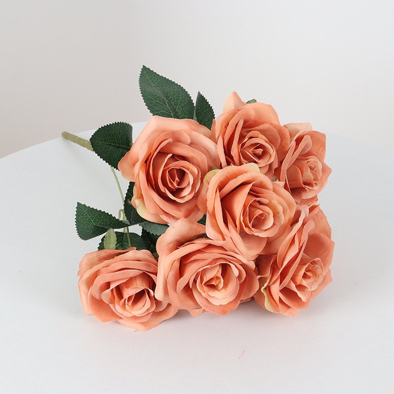 9 head artificial rose bouquet wedding home hotel indoor decoration everlasting flower material faux flowers wholesale
