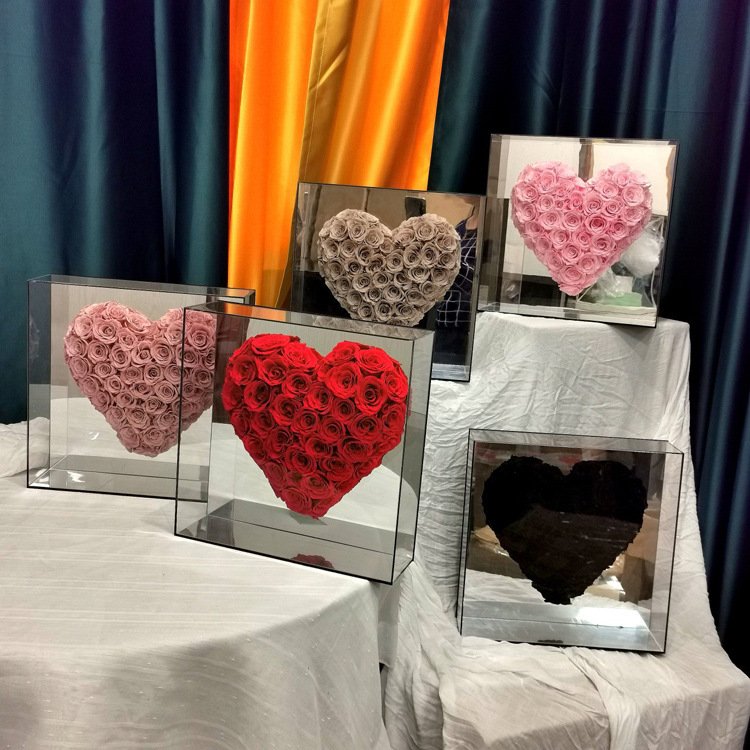 2024 Tiktok hot selling valentine gifts Preserved rose in acrylic mirror box with Eternal Rose